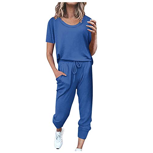 Briskorry Sommer Outfits Damen, Tshirt und Hose, Hosenanzug Locker Lässiges Loungewear-Outfits Kurze Ärmel Rundhals Sportanzug Atmungsaktiv Leichter Damen-Outfits Einfarbiger Elegante 2024 von Briskorry