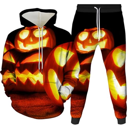 Briskorry Sport Anzug Herren Halloween Entsetzen Kürbis Kostüme Oversized Fall Winter Trainingsanzug Lustig Locker Hoodie und Casual Hose Jogginganzug Unisex Sportanzug Outfits von Briskorry