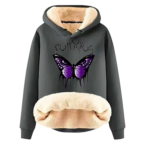 Briskorry Sport Hoodie Damen, Damen Pullover Winter, Hooded Plush Gepolstert Kapuzenpullover Thermo Dickere Fleecepulli Kapuzen Teddyfell Kuschelpullover Stilvoller Druck Sweatshirt Pullis Sherpa von Briskorry