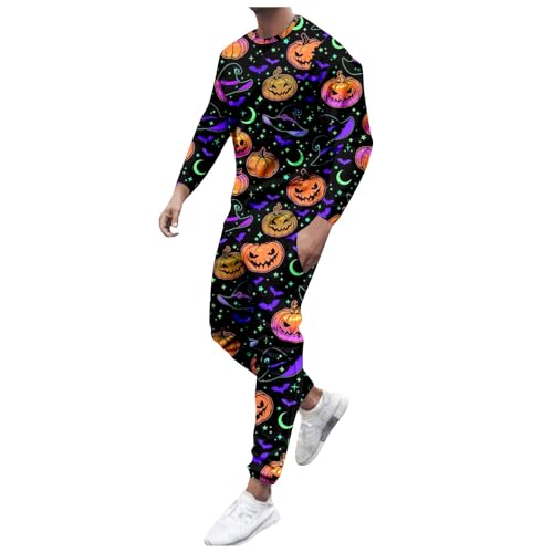 Briskorry Sportswear Jogginganzug Herren Winter Halloween 2-teilige Sets Bedruckte Langarm-O-Neck-Top-Bluse und Lange Hosen-Sets Halloween Cartoon Bedrucktes Sportanzug von Briskorry