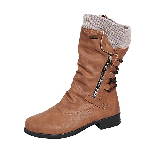 Briskorry Stiefeletten Damen Einfarbige Ankle Boots Retro-Stil Reiterstiefel Schuhe Winterstiefel Runde Zehen Halblange Schuhe Stiefel Verdickung Thermostiefel Fall und Winter von Briskorry