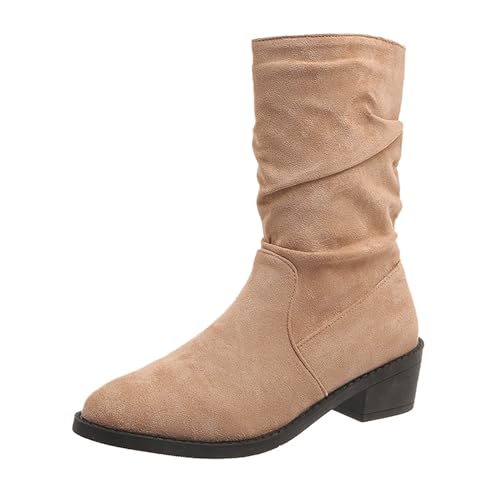 Briskorry Stiefeletten Damen Elegant Wildleder Halbstiefel Spitz Schlupfschuhe Stiefel Lässige Kurzstiefel Winterstiefel Halbhohe bequemer Absatz Ankle Boots Halbhoch Westernstiefel von Briskorry