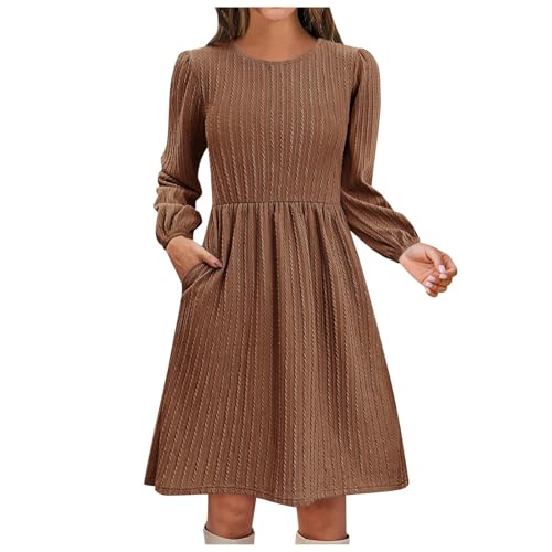 Briskorry Strickkleid Damen O-Ausschnitt Pullover Winterkleid Casual Langarm Winterkleid Weich Knielang Pullis Sweater Dress für Straßenfotografie, Strand, Party von Briskorry