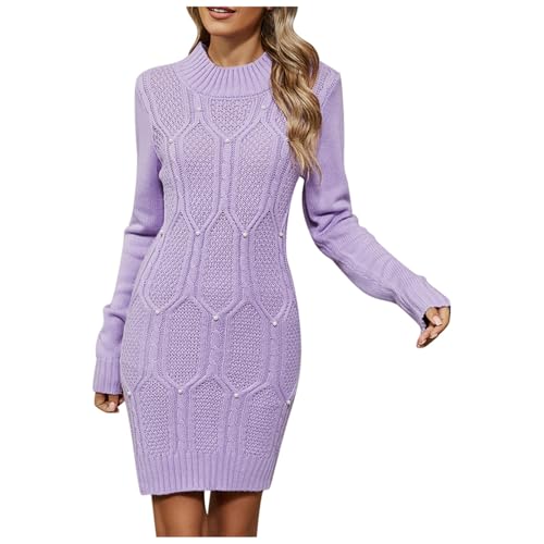 Briskorry Sweatkleid Damen O-Ausschnitt Pullover Winterkleid Season Party Pullover Sweater Kleid Bodycon Strickkleider Strickpulli Kleid Für Tägliche Reisen, Arbeit Alltag von Briskorry