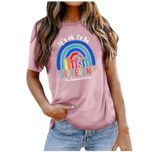 Briskorry T-Shirt Damen Elegant, Modische Oberteile Damen, T-Shirts Kurzen Ärmeln Rundhals Shirts Bedrucken Klassischer Top Lässige Lockeres Sommerbluse Luftige Leicht Sporttop Vielseitig Sommerliche von Briskorry