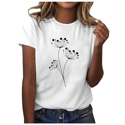 Briskorry T-Shirt Damen Elegant, Oberteile Damen Sommer Elegant, T-Shirts Rundhal Kurzarm Sommershirt Druck Klassisch Top Loose Freizeit Blusen Bequeme Luftig Longshirt Vielseitig Sommerliche von Briskorry