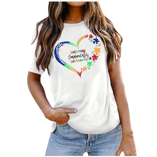 Briskorry T-Shirt Damen Sommer, Oberteile Damen Sommer Elegant, T Shirt Rundhals Kurzarm Shirts Klassisch Gedruckt Tee Top Casual Locker Bluse Bequeme Luftige Longshirts Vielseitig Sommerliche von Briskorry