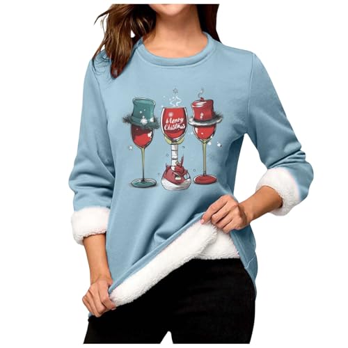 Briskorry Thermo Pullover Damen, Sweatshirt Damen Schwarz, Weihnachtspullis Ugly Lustig Fleecepullover Thermo Gepolstertes Longpullover Dickes Teddyfutter Longshirt Comfy Loose Pullis Weihnachtsmotiv von Briskorry