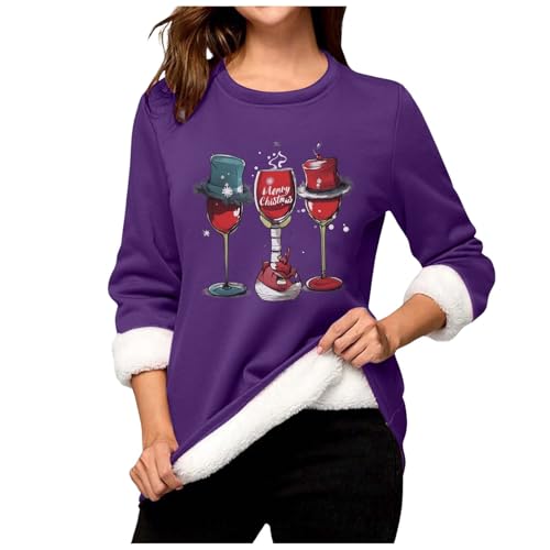 Briskorry Thermo Pullover Damen, Sweatshirt Damen Schwarz, Weihnachtspullis Ugly Lustig Fleecepullover Thermo Gepolstertes Longpullover Dickes Teddyfutter Longshirt Comfy Loose Pullis Weihnachtsmotiv von Briskorry