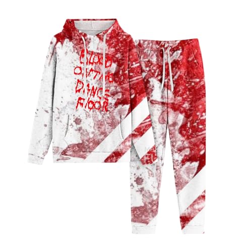 Briskorry Tracksuit Damen Y2K, Hoodie und Laufhosen, Hoodie Set mit Blut Entsetzen Trainingsanzug-Set Kapuzen Zweiteiler Tracksuit Set Lose Lounge Loungewear 2024 Modische Bekleidungsset Running von Briskorry