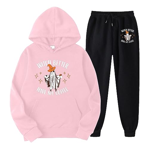 Briskorry Tracksuit Damen Y2K, Hoodies und Sweathose, Hoodie Set Halloween Gedrucktes Jogginghose Set Zweiteiliges Kapuze Sweatsuit Lounge Baggy Loungewear-Outfits Stilvolle Winter Activewear Jogger von Briskorry