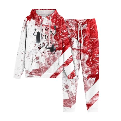 Briskorry Trainingsanzug Damen, Hooded und Sweathosen, Hoodie Anzug Horror Blood Trainingsanzug-Set 2-Teilig Kappe Tracksuit Lässige Lockerer Loungewear Modische Winter Sport Set Running von Briskorry