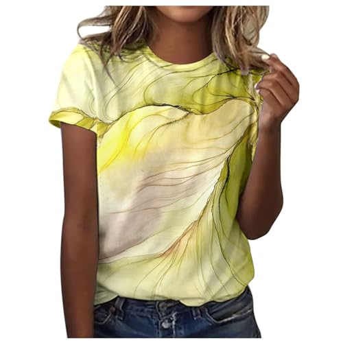 Briskorry Tshirt Damen Sommer, Modische Oberteile Damen, T Shirts Kurzen Ärmeln Rundhals Shirts Bedrucken Klassisch Tee Top Locker Freizeit Blusen Bequeme Luftige Longshirts Vielseitige Sommerliche von Briskorry