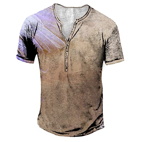 Briskorry Tshirt Herren V-Ausschnitt Oberteile mit Knopfleiste Retro Henley Shirt Tailliert Muskelshirts Kurzarm Tactical Shirts Combat Shirt Oversized Tshirt Herren Sommer Tops von Briskorry