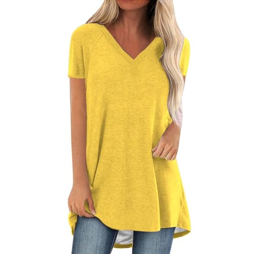 Briskorry Tshirt Weiß Damen, Elegante Oberteile Damen, T Shirts V-Ausschnitt Kurzen Ärmeln Shirt Solid Basic Tee Tops Freizeit Lockeres Bluse Bequeme Luftige Longshirts Versatile Sommerliche von Briskorry