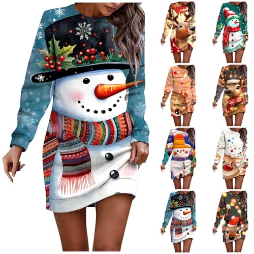 Briskorry Weihnachten Sweatkleid Damen Langarm Weihnachtskleid Winter Warm Sweatshirt Weihnachtsdruck Pullover Kleid Weihnachtspullover Lang Weinachtspullie Weihnachtskleidung von Briskorry