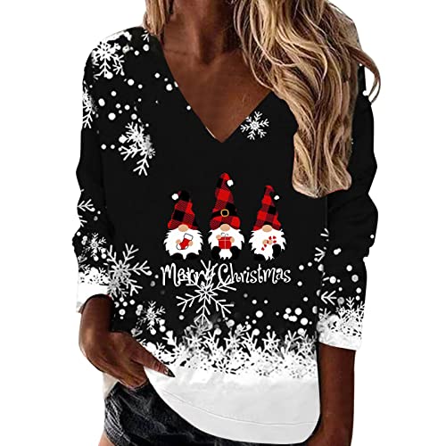 Briskorry Weihnachts Pullover Damen, Sweatshirts für Damen, Weihnachten Pulli Lustige Ugly Christmas Pullover Langärmelig V-Ausschnitt Xmas Langarmshirts Warmes Winter Oberteil Bluse Weihnachtsmotive von Briskorry