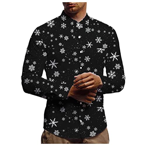 Briskorry Weihnachtshemd Herren Weihnachten Muster 3D Bedruckte Langärm Slim Fit Stehkragen Bügelfrei Männer Freizeithemd Kostümhemd Blumenhemd Freizeithemd Hawaiihemd Langarmshirt von Briskorry