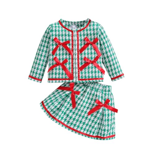 Briskorry Weihnachtskleid Kleid Mädchen Rot Kariert, 2-Teiliges Weihnachtsfeier Kleid Kleinkind Bekleidungssets Jacke Schulmädchen-Stil Faltenrock Freizeitkleid Festlichkleid von Briskorry