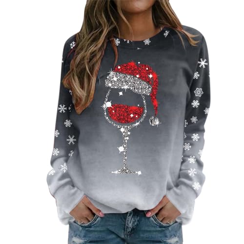 Briskorry Weihnachtspulli Damen, Sweatshirt Damen Schwarz, Weihnachtspullis Lustig Hässlich Christmas Pulli Rundhals Lange Ärmel Xmas Langarmshirts Warmer Winter Oberteile Tops Weihnachtskostüm von Briskorry