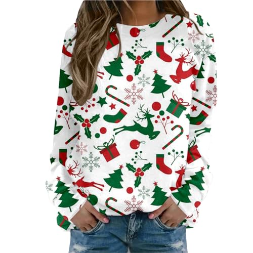 Briskorry Weihnachtspulli Damen Lustig, Sweatshirts für Damen, Weihnachtspulli Hässliche Lustig Christmas Pulli O-Ausschnitt Langarm Xmas Sweat Winter Warmes Oberteile Top Weihnachtsmotive von Briskorry