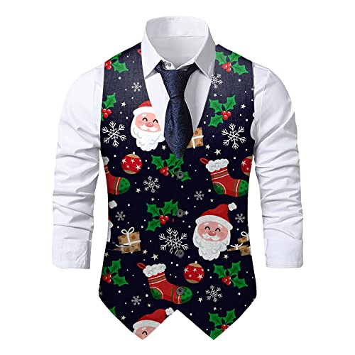 Briskorry Weihnachtsweste Herren Weihnachten Anzugweste Lustig Weste Christmas Festlich Santa Party Hochzeit Ärmellose Slim Fit Fischgrätweste Anzug Weste Weihnachten Westen Vest Jacke Mantel von Briskorry