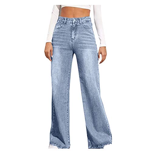 Briskorry Y2K Jeans Damen Straight Wide Leg Jeans Baggy Y2K High Waist Schlaghose Vintage Aesthetic Hose mit Taschen Fashion Jeanhose 90er Jahre E-Girl Streetwear für Frauen Mädchen von Briskorry