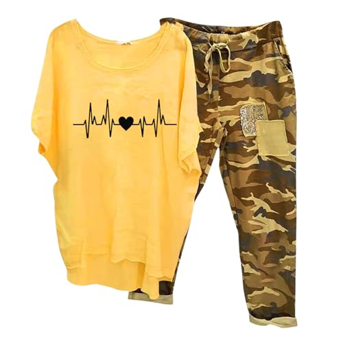 Briskorry Zweiteiler Damen Hausanzug, T-Shirt Top und Hose, Hosenanzüge Baggy Casual Loungewear-Outfits Rundhals Kurzärmeliger Sportanzug Leicht Atmungsaktive Streatwear Elegantes Gedrucktes Jogger von Briskorry