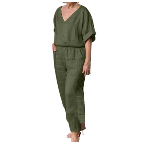 Briskorry Zweiteiler Damen Sommer, Kurzarm Tshirt und Hose, Hosenanzug Casual Baggy Loungewear-Outfits V-Ausschnitt Kurzarm Tracksuit Atmungsaktive Kuschelig Musselin Set Y2K Einfarbiger Sport von Briskorry