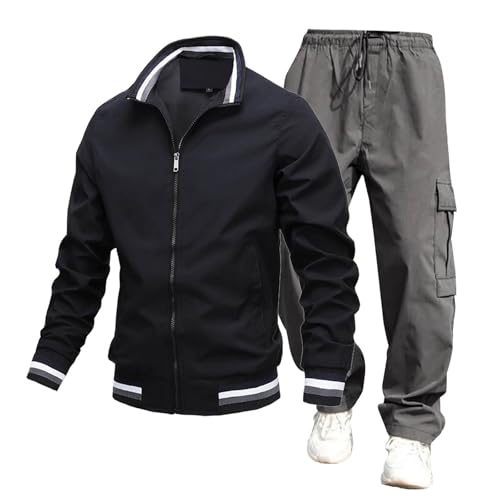 Briskorry Zweiteiler Herren Sommer Langzarm Top und Hosen Baggy Atmungsaktives Sportanzug Harajuku Streetwear Frühjahr Sommer Lockeres Hosenanzüge von Briskorry