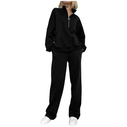 Briskorry Zweiteilige Outfit Damen Retro Tracksuit Outfit Y2k Trainingsanzüge Boyfriend Streetwear Street-Style Trainingshose Für Yoga, Fitness, Täglich Tragen Fall Winter Top Oberteil + Hose von Briskorry