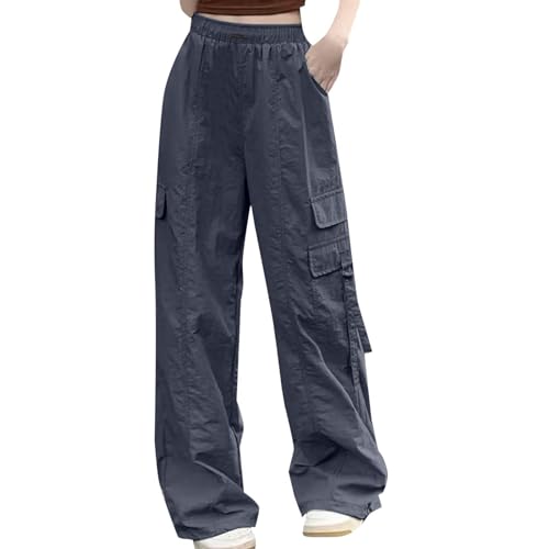 Cargo Hosen Damen Baggy, Track Pants Baggy, Laufhosen Multi Taschen Elastische Arbeitshose E-Girl mit Tunnelzug Parachute Pants Lockerer Lässiger Sommerhose Luftige Bequemer Streetwear Fitness von Briskorry