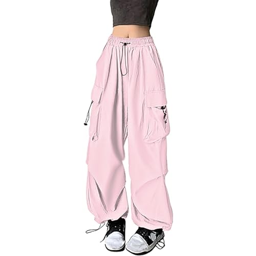 Cargo Hosen Damen Baggy, Track Pants Baggy, Sporthosen Gummibund Multi Taschen Arbeitshose mit Kordelzug Wanderhose Parachute Pants Lässiges Loose Freizeithose Bequeme Luftige Streetwear Running von Briskorry