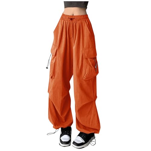 Cargo Hosen Damen Baggy, Track Pants Baggy, Sweatpants Gummibund Multi Taschen Trekkinghose mit Tunnelzug E-Girl Fallschirmhose Lässig Baggy Sommerhose Bequeme Atmungsaktive Streetwear Fitness von Briskorry