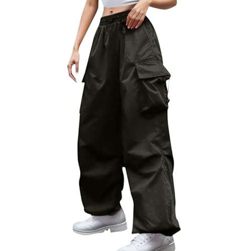 Cargo Hosen Damen Baggy, Track Pants Y2K, Sweathosen Multi Taschen Elastischer Bund Wanderhose mit Kordelzug Y2K Fallschirmhosen Lässige Lockerer Sommerhosen Bequeme Luftige Workwear Fitness von Briskorry