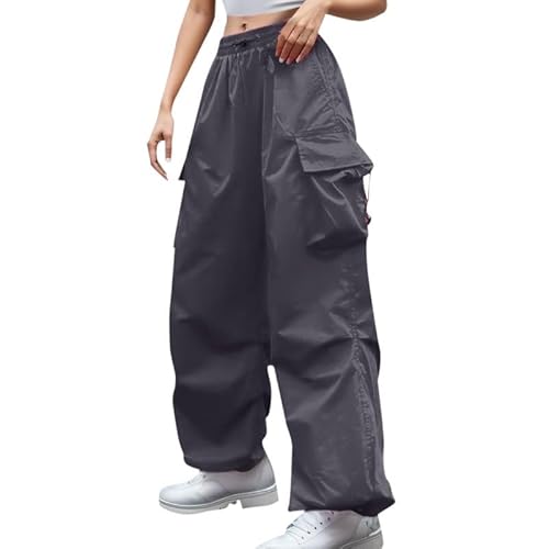 Cargo Hosen Damen Lang, Track Pants Baggy, Laufhosen Elastisch Multi Taschen Arbeitshose mit Gummizug Trekkinghose Parachute Pants Lässig Locker Sommerhose Atmungsaktiv Kuschelig Streetwear Running von Briskorry