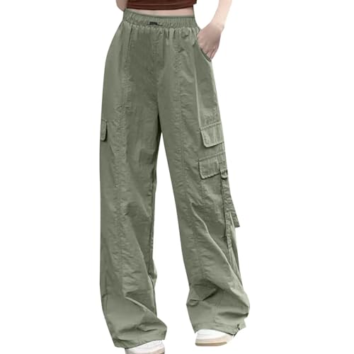 Cargo Hosen Damen Lang, Track Pants Baggy, Sweathose Multi Taschen Elastischer Bund Arbeitshose mit Gummizug Wanderhose Fallschirmhose Locker Lässige Sommerhose Atmungsaktiv Leicht Workwear Jogger von Briskorry