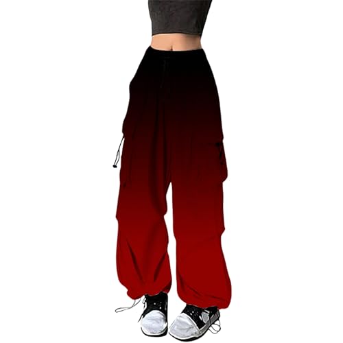 Cargo Hosen Damen Lang, Track Pants Damen Baggy, Sweathose Elastisch Multi Taschen Wanderhose mit Kordelzug Arbeitshose Fallschirmhosen Loose Lounge Sommerhose Leicht Luftig Outdoorhose Fitness von Briskorry