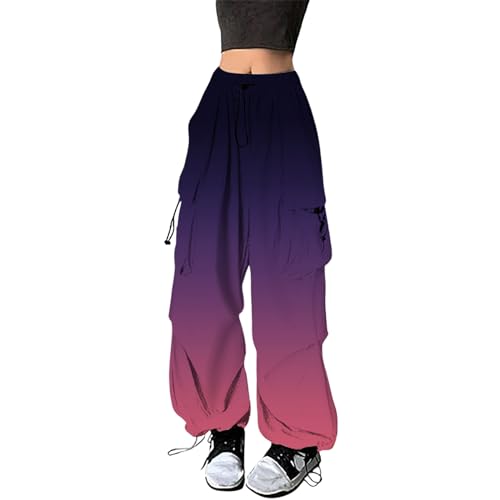 Cargo Hosen Damen Lang, Track Pants Damen Baggy, Sweathose Elastisch Multi Taschen Wanderhose mit Kordelzug Arbeitshose Fallschirmhosen Loose Lounge Sommerhose Leicht Luftig Outdoorhose Fitness von Briskorry