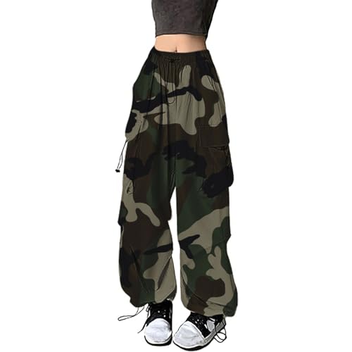 Cargo Hosen Damen Lang, Track Pants Y2K, Sporthosen Multi Taschen Elastischer Bund Trekkinghose mit Tunnelzug Wanderhose Fallschirmhose Lässiger Lose Freizeithosen Atmungsaktive Weich Workwear Jogger von Briskorry