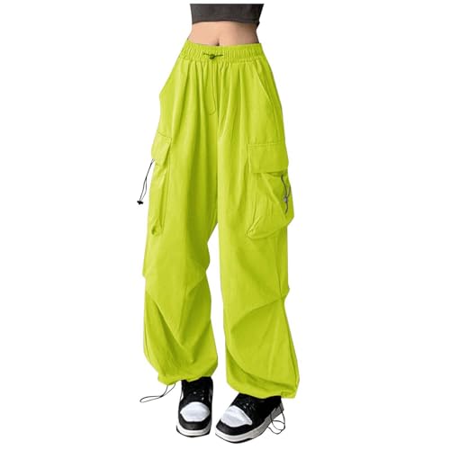 Cargo Hosen Damen Schwarz, Track Pants Baggy, Laufhose Multi Taschen Elastische Wanderhose Harajuku mit Gummizug Fallschirmhosen Lose Lässig Sommerhosen Leichter Atmungsaktive Streetwear Reisen von Briskorry