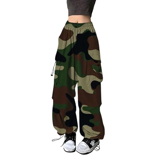 Cargo Hosen Damen Schwarz, Track Pants Y2K, Sporthosen Multi Taschen Elastische Wanderhose Harajuku mit Gummizug Fallschirmhose Lockere Lässiger Sommerhosen Bequemer Luftige Outdoorhose Running von Briskorry