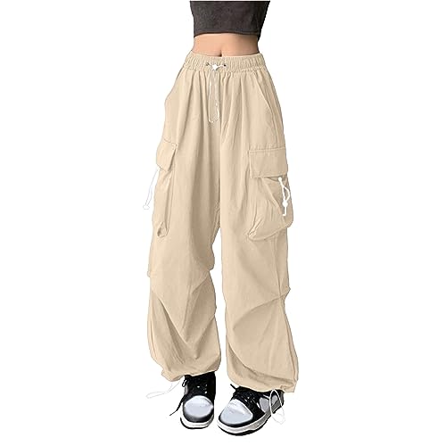 Cargo Hosen Damen Sommer, Track Pants Damen Baggy, Laufhosen Multi Taschen Elastische Arbeitshose Boyfriend mit Gummizug Fallschirmhosen Lockerer Freizeit Sommerhosen Luftig Weich Streetwear Fitness von Briskorry