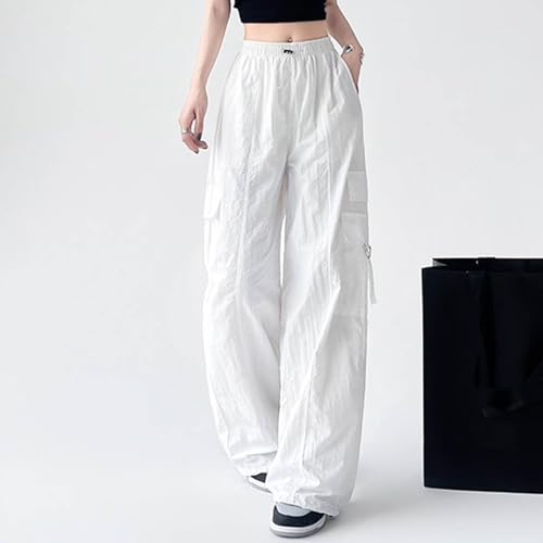 Cargo Hosen Damen Sommer, Track Pants Damen Baggy, Sporthose Multi Taschen Elastische Taille Trekkinghose Y2K mit Tunnelzug Parachute Pants Lässige Baggy Freizeithosen Leichte Luftig Workwear Fitness von Briskorry