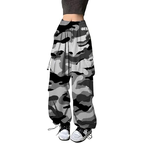 Cargohose Damen Baggy, Track Pants Baggy, Sweathosen Multi Taschen Gummibund Wanderhose Hip Hop mit Kordelzug Fallschirmhose Beiläufig Lockerer Sommerhose Atmungsaktiv Bequemer Streethose Fitness von Briskorry