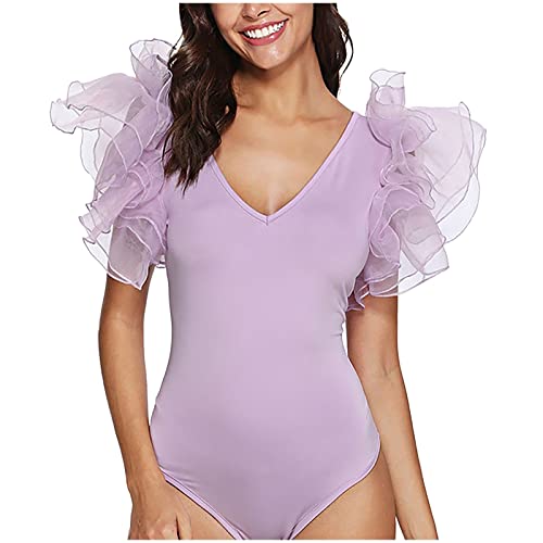 Damen Body Bodysuit Elegant Rundhals Rüschen Kurzarm Top mit Spitze Doppelrüsche Bodysuit Abnehmen Seamless Thong Bodysuit Stretch Damenbody Elegant Sexy T-Shirts Lässig Bluse Tops Overall Sommer Damen Body Bodysuit Elegant Rundhals Rüschen Kurzarm Top mit Spitze Doppelrüsche Bodysuit Abnehmen Seamless Thong Bodysuit Stretch Damenbody Elegant Sexy T-Shirts Lässig Bluse Tops Overall Sommer von Briskorry
