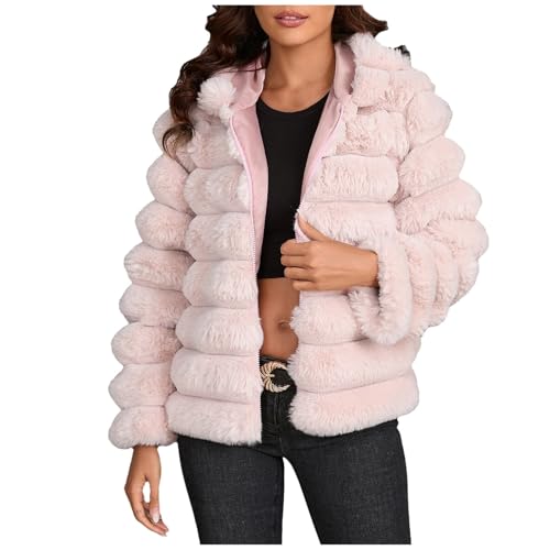 Damen Fleecejacke, Schwarze Winterjacke Damen, Plüschmantel Warmer Kappe Übergangsjacken Teddyfleece Reißverschluss Wollmantel Bequeme Flauschig Kapuzenjacke Baggy Frau Mantel Klassischer Einfarbige von Briskorry