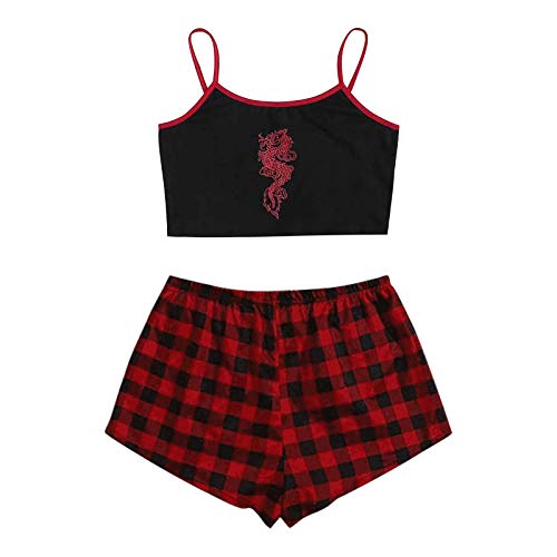 Damen Hauseanzug Zweiteiliger Shorts und Top Sets 2 Piece Teenager Mädchen Spaghettiträger Bauchfrei Tops Camisole Kurze Hose Schlafanzug Kombi 2-Teiler Home Set mit Cartoonmuster Damen Hauseanzug Zweiteiliger Shorts und Top Sets 2 Piece Teenager Mädchen Spaghettiträger Bauchfrei Tops Camisole Kurze Hose Schlafanzug Kombi 2-Teiler Home Set mit Cartoonmuster von Briskorry