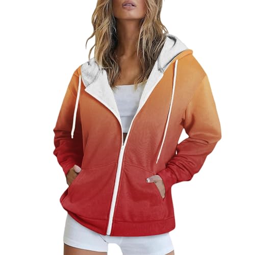 Damen Hoodie mit Kapuze, Kapuzenpullover Damen mit Reißverschluss, Hoody Langärmelig Kappe Kapuzensweat Baggy Lounge Pulli Farbverlauf Stilvolle Zip-Jacke Bequemer Sport Tunika Teenager Mädchen von Briskorry