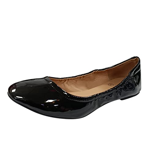 Damen Klassische Ballerinas Slip On Freizeitschuhe PU Leder Einzelschuhe Spitz Lackschuhe Lederschuhe Leichtgewicht Loafers Hochzeitsschuhe Brautschuhe Classic Bootsschuhe von Briskorry